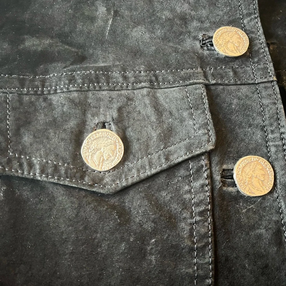 Vintage Leather Vest Buffalo Nickel Button Western Biker Style L